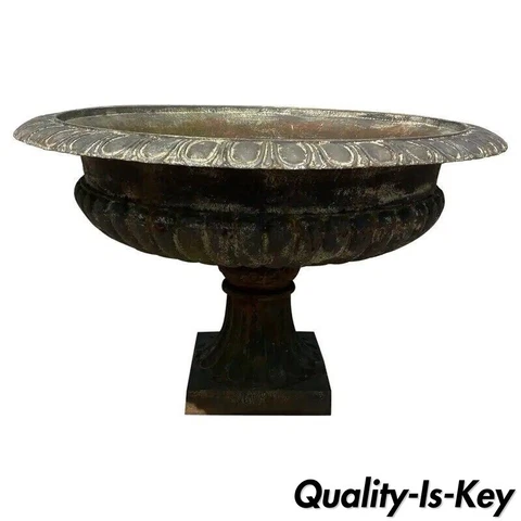 Large Cast Iron Low and Wide 42" Round French Classic Outdoor Garden Urn Planter Cover