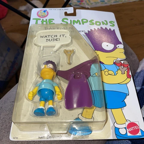 1990 Mattel The Simpsons BARTMAN BART figure Mask Cape Watch It, Dude Cover