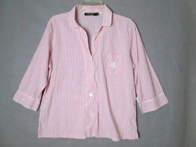 Camisa Top Pijama Lauren Ralph Lauren Mujer Grande Rosa Rayas Etiqueta Negra Foto 1 de 4