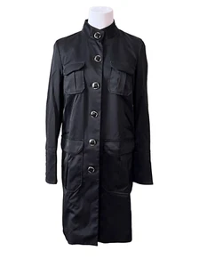 Dana Buchman Black Trench Coat Zebra Lining Mandarin Collar sz XS Weathergear - Picture 1 of 12