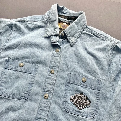 Harley Davidson Motorcycle 100% Denim Button Down Shirt Women’s Size Small - Image 1 of 4