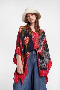 DESIGUAL Karen Poncho Cap Schal Tunika Bluse Floral Paisley Boho Hippie LARGE - Bild 1 von 10