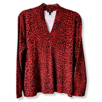 Talbots Red Black Animal Print Jersey Knit Top XLP Mob Wife Career Chic Vamp NEW - Image 1 of 4