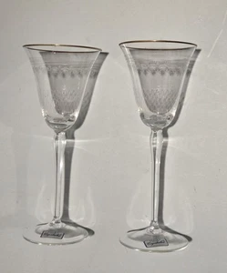 Vintage Bohemia Crystalex Crystal Hand Made Gold Rim 5" Stem Wine Glasses - Picture 1 of 4