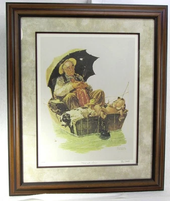 Impresión firmada por Jim Davis Garfield Hombre en el mar 399 de 2500 Norman Rockwell enmarcada Foto 1 de 4