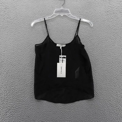 FRAME Black Silk V Neck Spaghetti Strap Cami Top Size XS Sheer NEW - Image 1 of 4