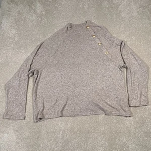 H&M weicher hellbrauner asymmetrischer Langarm-Pullover mit Knöpfen bequem Damen Medium - Bild 1 von 10