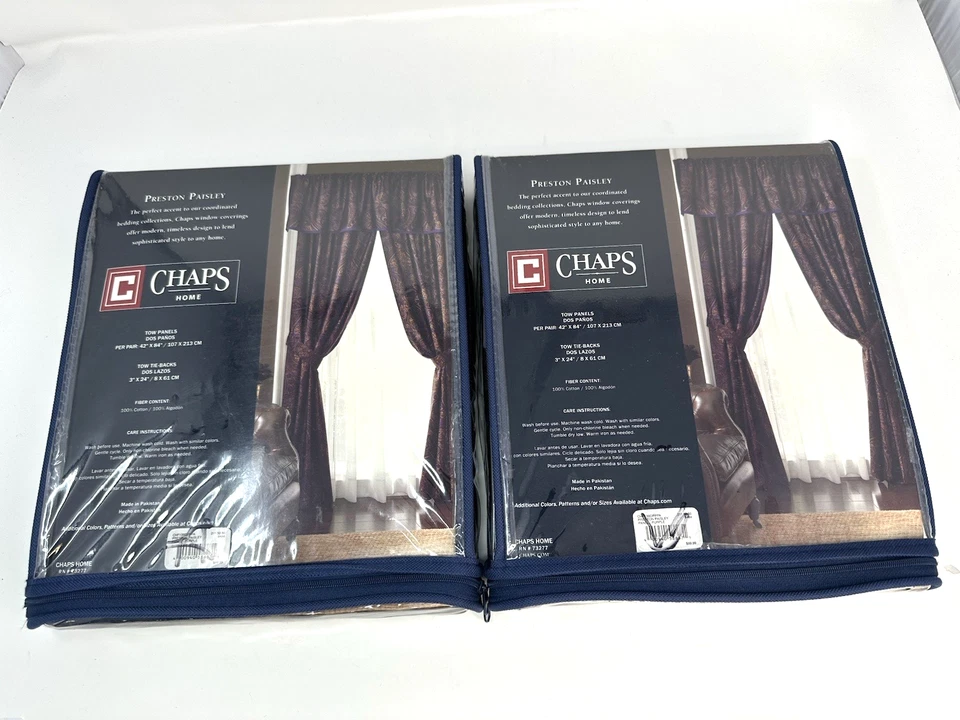 Lote de 2 PANELES DE VENTANA CHAPS Home PRESTON PAISLEY Tamaño: 42 x 84" Juego NUEVO Foto 1 de 4