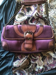 Isabella Fiore small gorgeous deep Purple Satin & Leather with purple gems - Picture 1 of 8