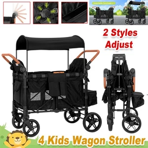 Push Pull Wagon Stroller Cart Canopy for 4 Kids Black Quad Collapsible Stroller - Picture 1 of 17