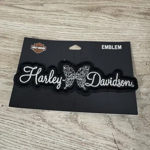 Harley-Davidson Spell Out Butterfly Black Embroidered Sew On Patch - Picture 1 of 4