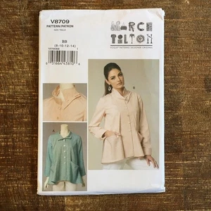Vogue Sewing Pattern V8709 Women Pleated Collared Jacket Peplum Loose 8-14 UNCUT - Picture 1 of 3