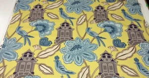 BRAEMORE EMPERORS GARDEN CHARTREUSE Yellow Temple Bird Toile FABRIC BY YARD 54"W - Picture 1 of 6