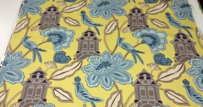 BRAEMORE EMPERORS GARDEN CHARTREUSE Yellow Temple Bird Toile FABRIC BY YARD 54"W - Image 1 of 4