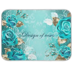 Turquoise Rose Flowers Dish Drying Mat 18x24 Inch Absorbent Microfiber Pad - Picture 1 of 7
