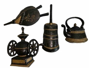 Decoración de cocina de metal fundido Sexton vintage años 60 4 piezas negro y dorado - Imagen 1 de 2