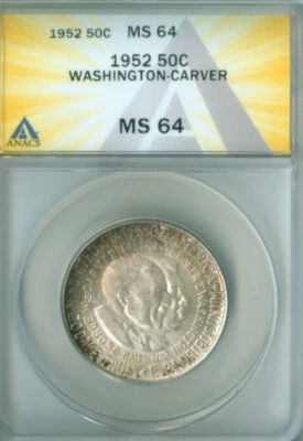 1952 Washington-Carver Half Dollar 50C  ANACS MS64 TONED (2227720) - Image 1 of 4