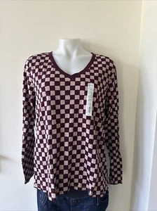 SONOMA Everyday Tee Checkerboard Print V-Neck Long Sleeve Gr. X-LARGE - NEU - Bild 1 von 5