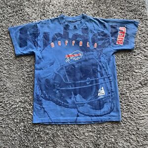 Vintage Buffalo Bills Shirt Youth XL Blue Short Sleeve Graphic AOP NFL 90s