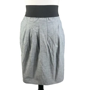 Alfani Skirt size Medium Blue Chambray Straight Knee Preppy Slim Casual Pockets - Picture 1 of 9