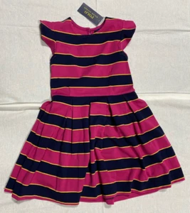 Girls Polo Dress Ralph Lauren Size 6 Sleeveless Pleated Pink Navy Gold - Picture 1 of 4
