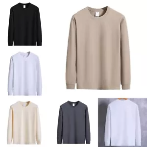 Men's Sweatshirts Tops Solid Color Long Sleeve Pullover Sweater Top Undershirts - Picture 1 of 41