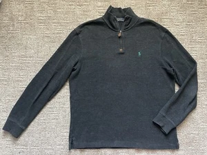 Ralph Lauren Polo Suéter Para Hombre Mediano Gris Sudadera Verde Poni 1/4 Cremallera Usado en Excelente Condición - Imagen 1 de 7