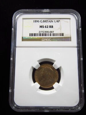 UK 1/4 Penny 1896 NGC MS 62 RB 0007i Great Britain Farthing Q Victoria Slab Coin - Image 1 of 4