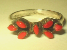 Vintage Navajo Coral Sterling Silver Needle Petite Point Ring Sz 7.75