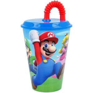 BICCHIERE CON CANNUCCIA SUPER MARIO VIDEOGIOCO LUIGI PEACH YOSHI TOAD ML.430 - Foto 1 di 5