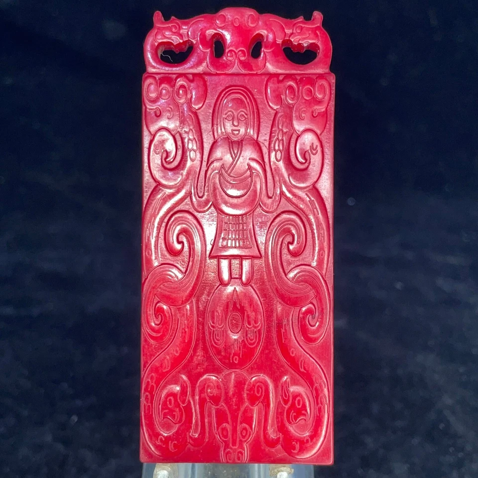 China Rojo Hetian Jadeíta Tallado a Mano Colgante Collar Estatua Belleza A268 Foto 1 de 4