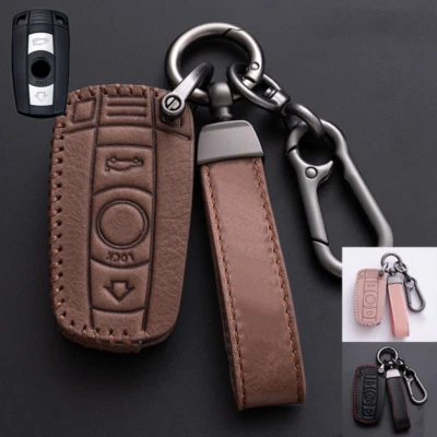 Genuine Leather Car Key Fob Case Cover For BMW 1 3 5 6 7 M5 M6 E90 E92 E60 X3 X5 Foto 1 de 4