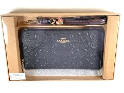 Cartera COACH CF464 en caja larga con cremallera alrededor cuero de firma negra/$328/NUEVA CON ETIQUETAS Foto 1 de 4