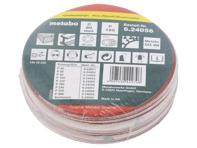 624056000 Papel de lija Ø: 80 mm Grano: 180 Montaje: Autoadhesivo METABO Foto 1 de 1