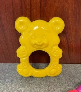 Vintage The First Years 3" Yellow Teddy Bear Baby Rubber Teething Ring - Picture 1 of 4