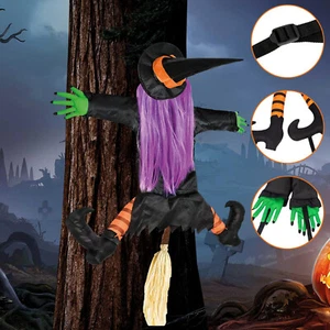 Halloween Hexe Dekoration Hexe Kracht Gegen Baum Fliegende Witches Hängende Hexe - Bild 1 von 12