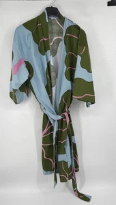 Ikea Marimekko Bastua L/XL Kimono Bata Albornoz Ruibarbo Hoja Azul Verde Rosa - Imagen 1 de 7