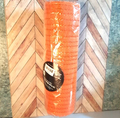 Orange Craft Mesh Roll Wrap Wreath Ribbon Halloween Thanksgiving 10.5 In x 18 Ft - Image 1 of 4