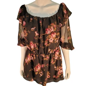 LANE BRYANT Womens Dark Floral Semi-Sheer Blouse Sz 20 Romantic Flowy Gardencore - Picture 1 of 6