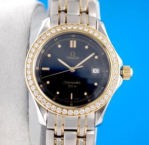 Mens Omega Seamaster 18K Gold & SS watch - Black Dial - Diamond Bezel - 2315.50 - Picture 1 of 8