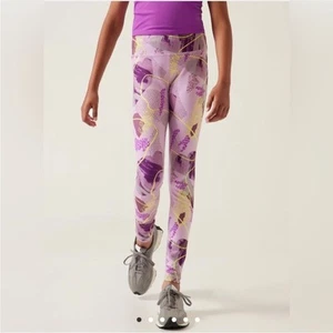 NWT Athleta Girl High Rise Printed Chit Chat Tight Purple / Neon Yellow - Picture 1 of 14