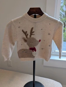 Zara Xmas Sweater Girls 3-4 Years Reindeer with Bow - Picture 1 of 8
