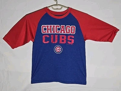 Chicago Cubs 3/4 Sleeve T-Shirt Size Youth Large 12/14 Red & Blue Team Athletics - Image 1 of 4