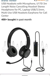 Zestawy słuchawkowe USB z mikrofonem, zestaw słuchawkowy z redukcją szumów U17D o długości 3m stereo - Zdjęcie 1 z 8