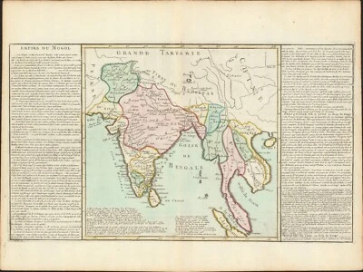 Mapa antiguo Imperio Mongol/India 1767 por Clouet ~ 22,8" x 17,1" - color a mano Foto 1 de 4