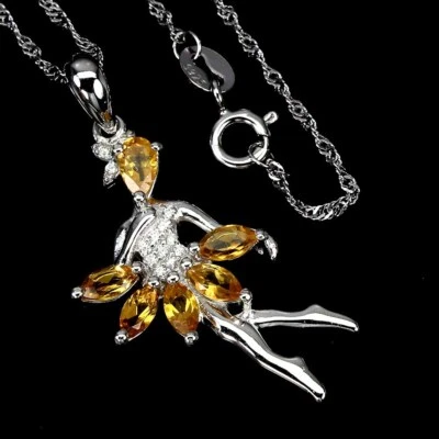 925 Argento Sterling Non Scaldato Marquise Citrino Placcato Oro Bianco Signora - Immagine 1 di 4