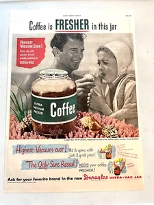 Duraglas Ultra-Vac Jar Coffee 1947 anuncio impreso, fresco, frío nadador, coral extrañamente - Imagen 1 de 4