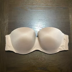 Victoria Secret Lined Strapless Bra 36D Underwire Tan Satin Adjustable Back - Picture 1 of 15
