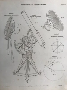 1819 Antique Print; Astronomical Instruments from The Cyclopaedia of Arts etc - Picture 1 of 2