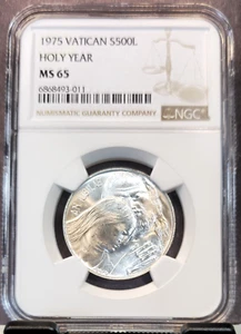 1975 VATICAN SILVER 500 LIRE S500L HOLY YEAR NGC MS 65 NICE BRIGHT GEM BU - Picture 1 of 3